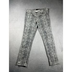 Women's David Kahn Nikki Ankle Silver Snake Pattern Denim Jeans Sz 30